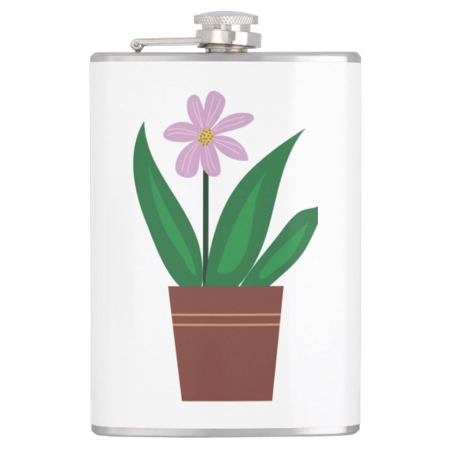 Flowers in a pot Mug Hip Flask (Front)