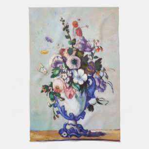 Flowers in a Rococo Vase, Paul Cezanne Tea Towel