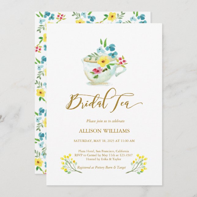 Flowers in a Teacup Bridal Shower Invitation (Front/Back)
