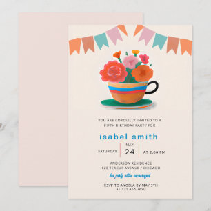 Flowers in a teacup Kids Birthday Party Invitation