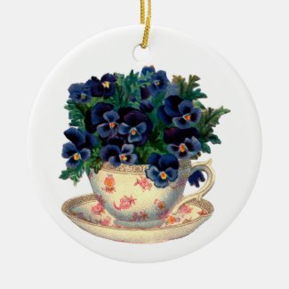 Flowers in a Teacup Vintage Art Christmas Ornament
