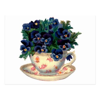 Flowers in a Teacup Vintage Art Postcard