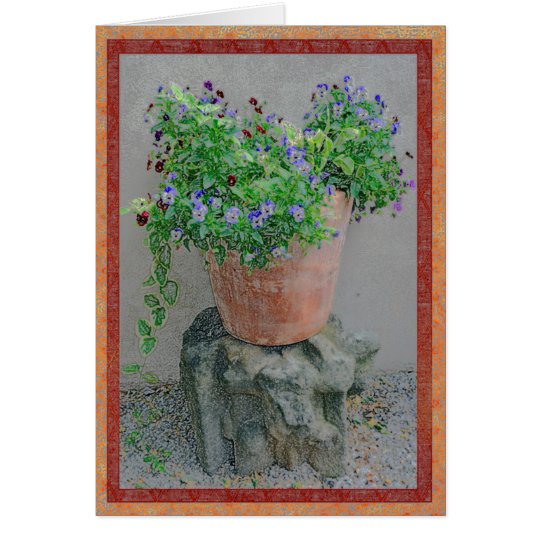 Flowers in a terra-cotta pot on rock card