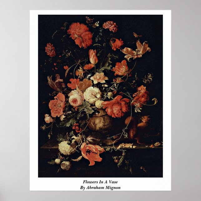 Flowers In A Vase By Abraham Mignon Poster (Front)