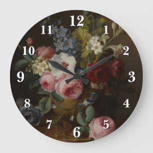 Flowers in a Vase on a Marble Ledge Large Clock