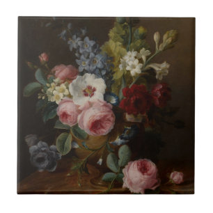 Flowers in a Vase on a Marble Ledge Tile