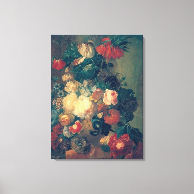 Flowers in a Vase with a Bird's Nest Canvas Print (Front)