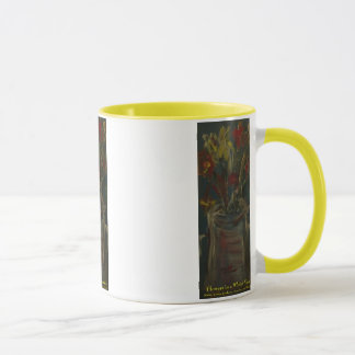 Flowers in a white vase mug