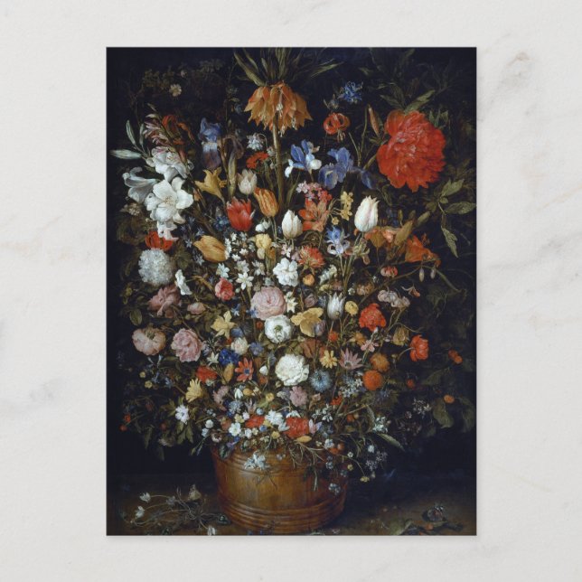 Flowers in a Wooden Vessel Jan Brueghel the Elder  Postcard (Front)