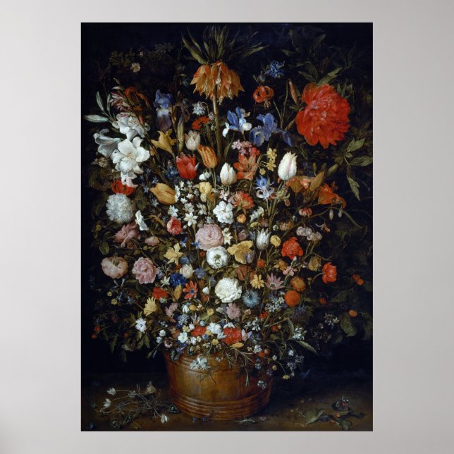 Flowers in a Wooden Vessel Jan Brueghel the Elder  Poster (Front)
