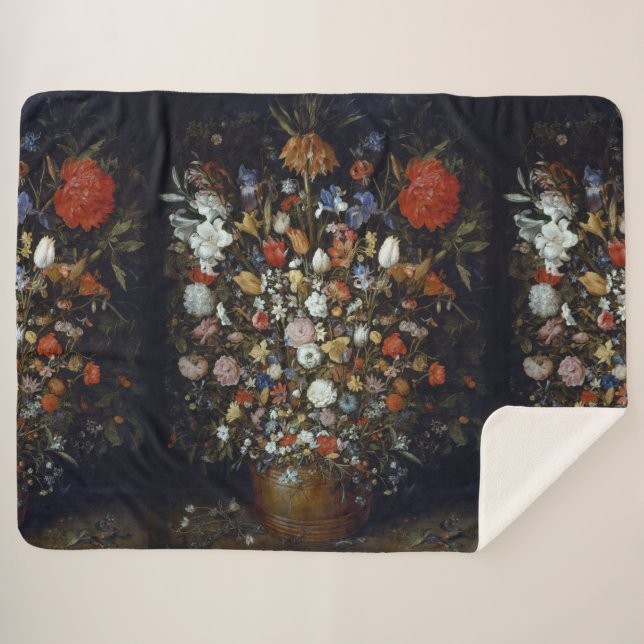 Flowers in a Wooden Vessel Jan Brueghel the Elder  Sherpa Blanket (Front (Horizontal))