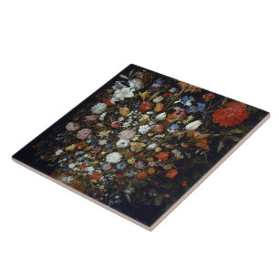 Flowers in a Wooden Vessel Jan Brueghel the Elder Tile