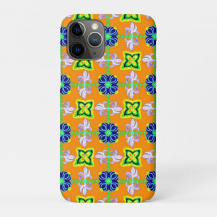 Flowers in Artdeco Retro Style green blue yellow iPhone 11 Pro Case