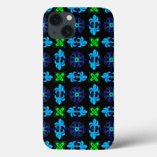 Flowers in Artdeco Retro Style green blue yellow iPhone 13 Case