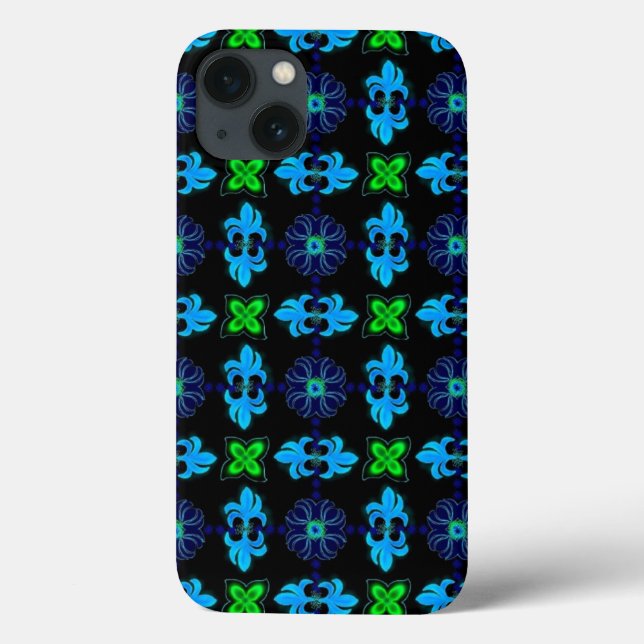 Flowers in Artdeco Retro Style green blue yellow Case-Mate iPhone Case (Back)