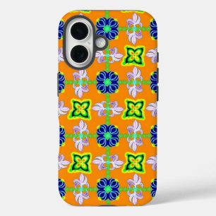 Flowers in Artdeco Retro Style green blue yellow iPhone 16 Case