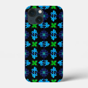 Flowers in Artdeco Retro Style green blue yellow iPhone 13 Mini Case