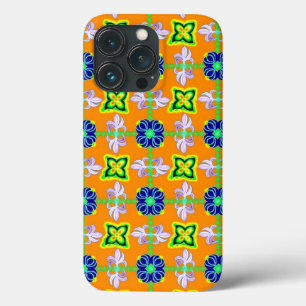 Flowers in Artdeco Retro Style green blue yellow iPhone 13 Pro Case