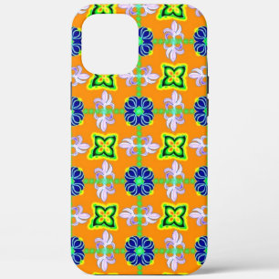 Flowers in Artdeco Retro Style green blue yellow iPhone 12 Pro Max Case