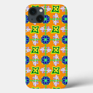 Flowers in Artdeco Retro Style green blue yellow iPhone 13 Case