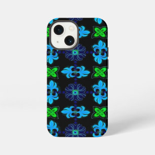 Flowers in Artdeco Retro Style green blue yellow iPhone 13 Mini Case