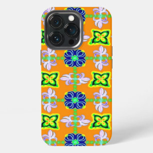 Flowers in Artdeco Retro Style green blue yellow iPhone 13 Pro Case
