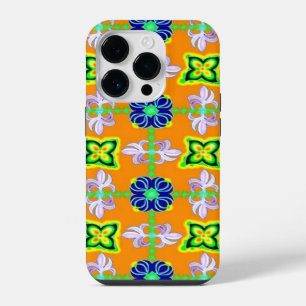 Flowers in Artdeco Retro Style green blue yellow iPhone 14 Pro Case