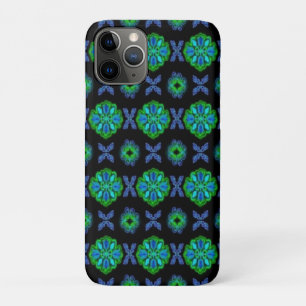 Flowers in artdeco retrolook green and blue iPhone 11 pro case
