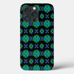 Flowers in artdeco retrolook green and blue iPhone 13 pro case