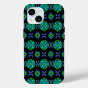 Flowers in artdeco retrolook green and blue iPhone 15 case