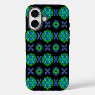 Flowers in artdeco retrolook green and blue iPhone 16 case