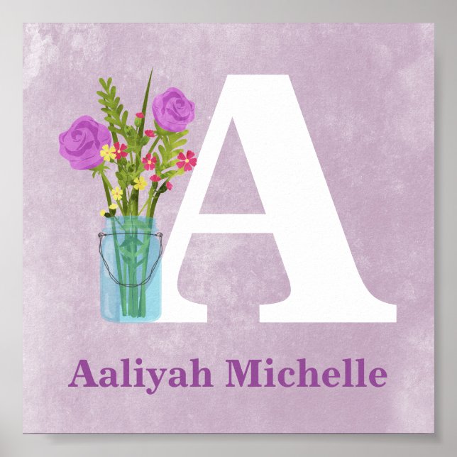 Flowers in Ball Mason Vase Custom Girl Wall Art (Front)