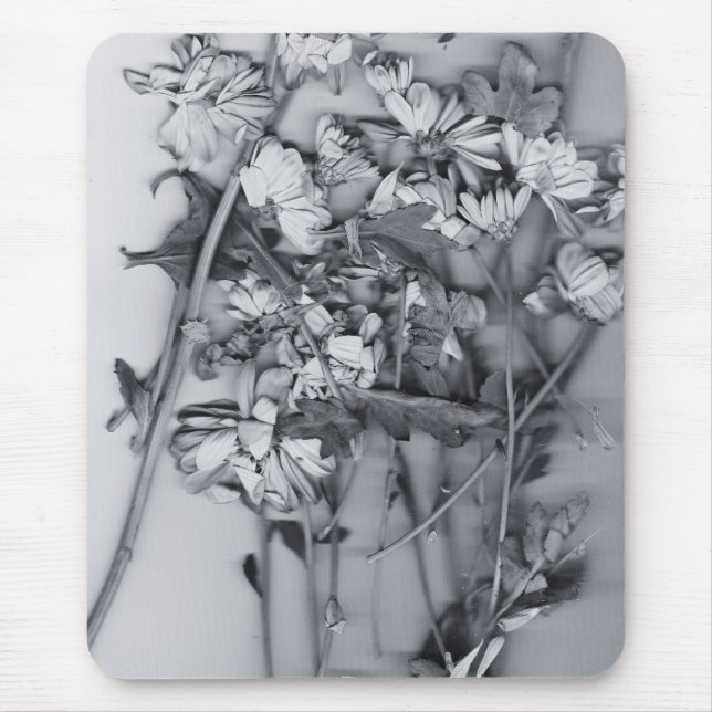 Flowers in Black and White Mouse Mat (Front)