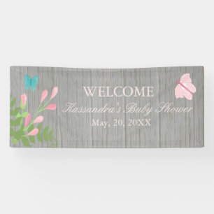 Flowers In Bloom With Butterfly Baby Shower Banner