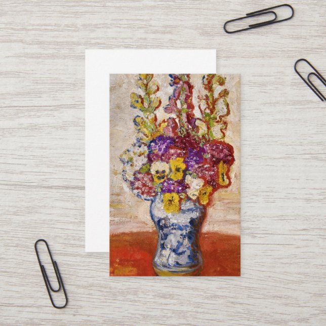 Flowers in Blue and White Vase on Orange Table Business Card (Front/Back In Situ)