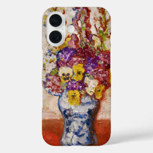Flowers in Blue and White Vase on Orange Table iPhone 16 Case