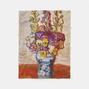Flowers in Blue and White Vase on Orange Table Fleece Blanket