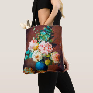 Flowers in blue Vase by Anne Vallayer Tote Bag