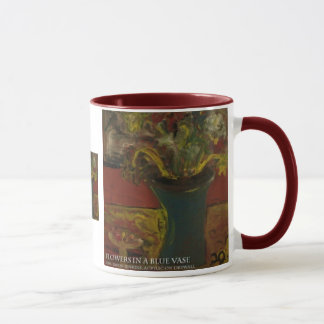 Flowers in blue vase mug