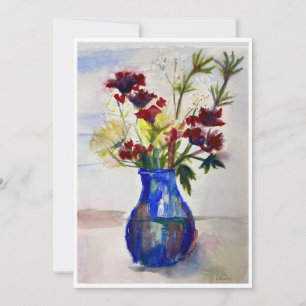 Flowers in Blue Vase Watercolor Print Thank You Card