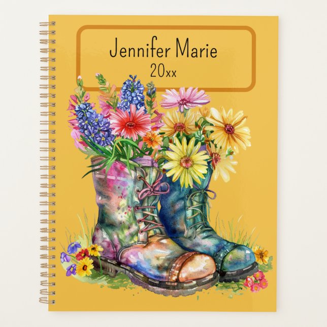 Flowers in Boots Personalise with Name, Year Planner (Front)