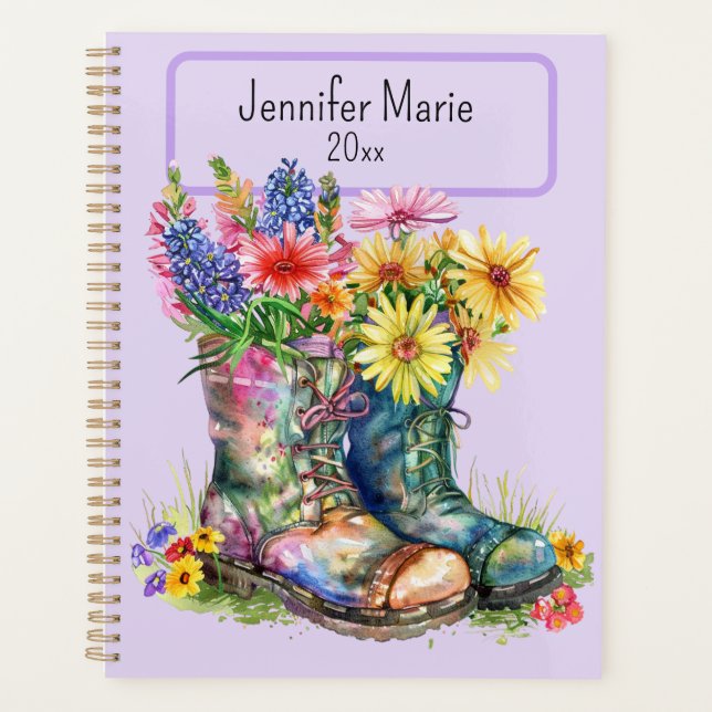 Flowers in Boots Personalise with Name, Year Planner (Front)