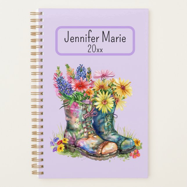 Flowers in Boots Personalise with Name, Year Planner (Front)