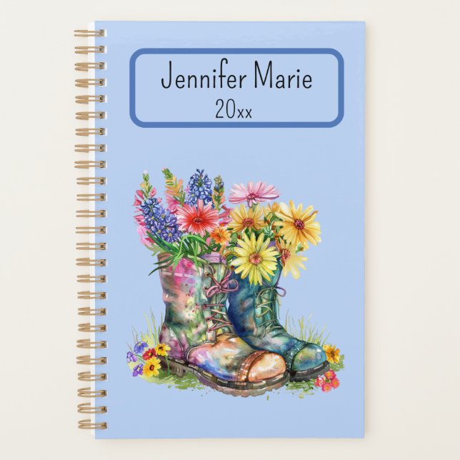 Flowers in Boots Personalise with Name, Year Planner (Front)