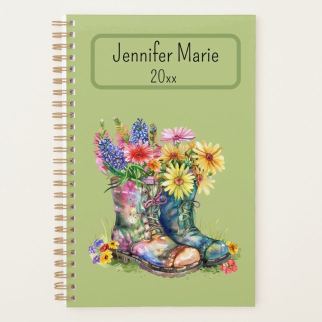 Flowers in Boots Personalise with Name, Year  Planner (Front)