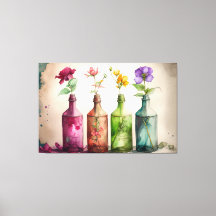 Flowers In Bottles, Floral Print, Floral Art