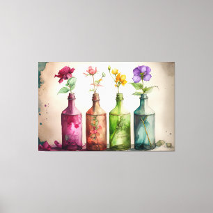 Flowers In Bottles, Floral Print, Floral Art Canvas Print