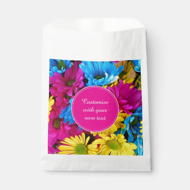 Flowers in Bright Colours Custom Text Favour Bags (Front)