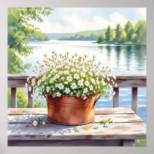 Flowers in Copper pot on Lakehouse Deck Poster