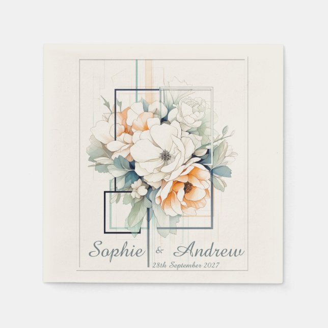 Flowers in Cube-Frame:Personalized Wedding Napkins (Front)